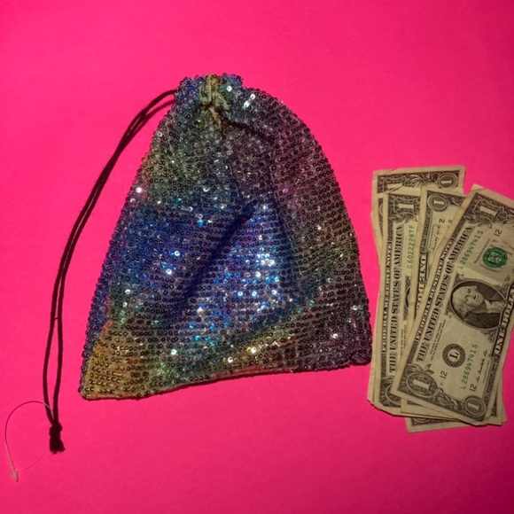 Sequin Stripper Money Bag Wristlet Rainbow Iridescent Bling Rave Dance wear Club - Picture 13 of 15